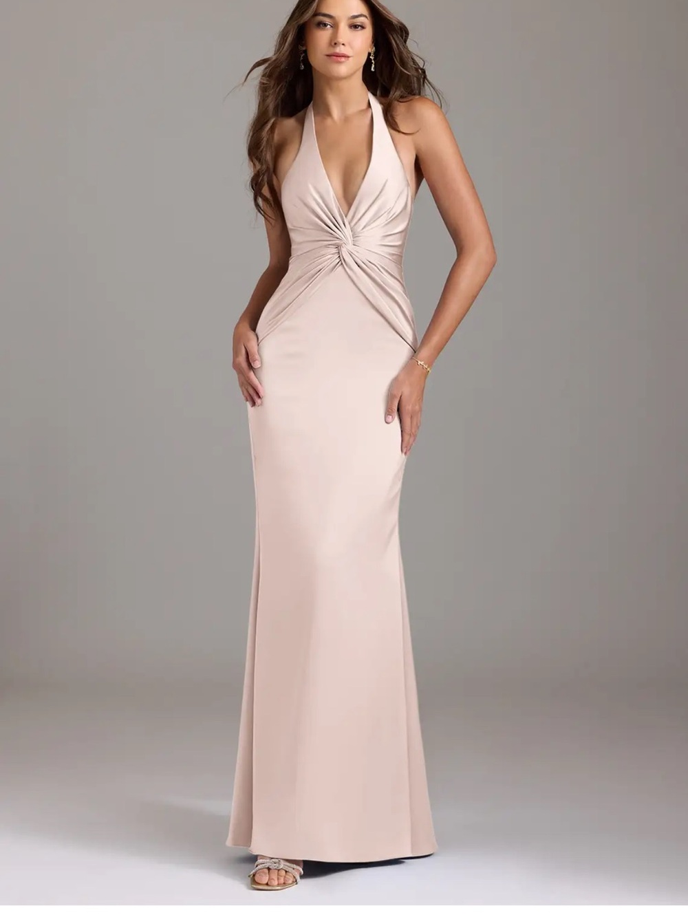 Azazie Light Blush Halter Twist-Front Formal Gown